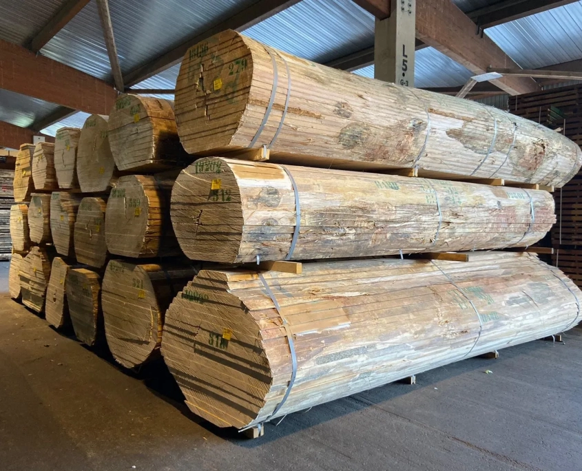 Gebündelte Stammware im Lager von WOB Timber in Hamburg.